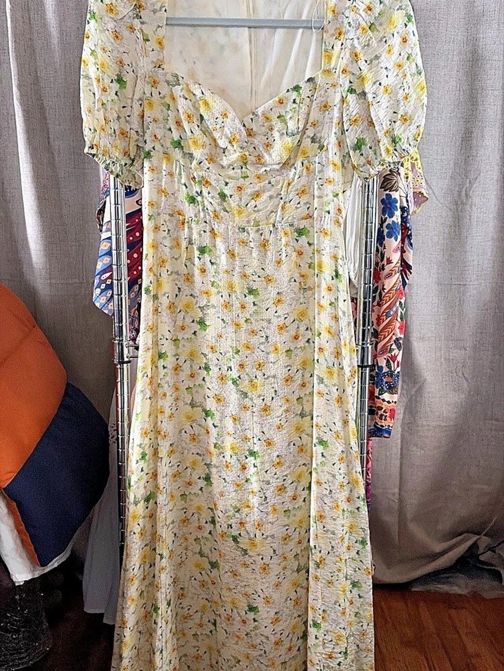 ASTR the Label Adilene Cotton Milkmaid Midi Dress White & Yellow Medium